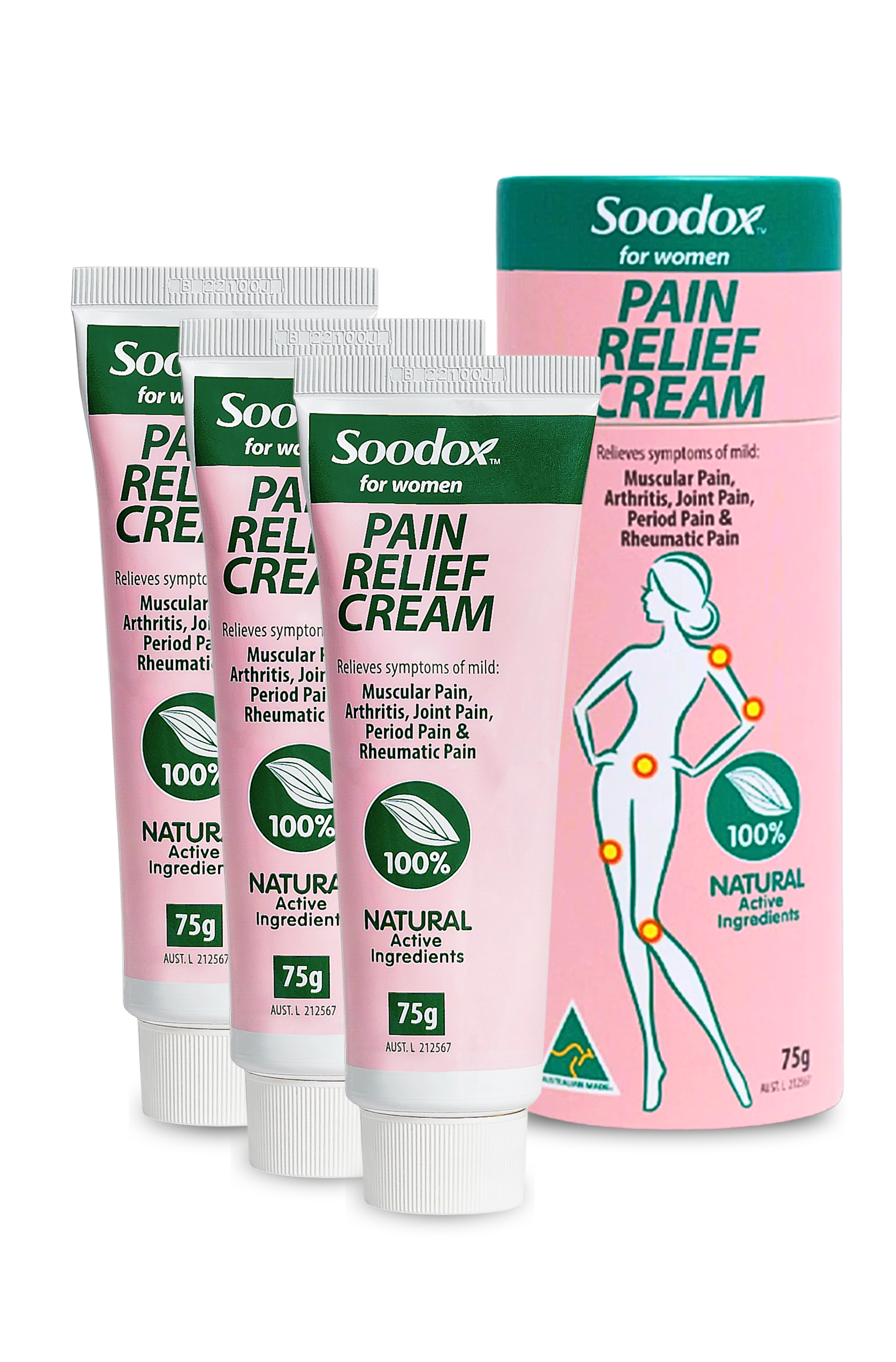 Soodox for Women Pain Relief Cream 75g - 3 Pack