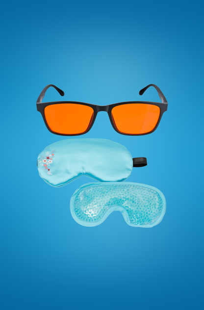 Beauty Sleep Pack - CPAP Vytal Blue Light Blocking Glasses + Soodox Hot &amp; Cold Reusable Eye Mask with Bonus Silk Sleeve