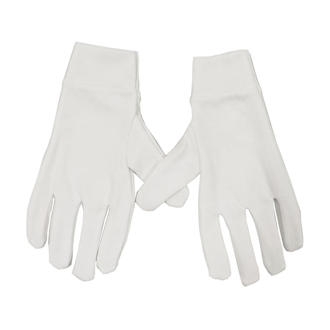 Pair of white cotton gloves with cuffs