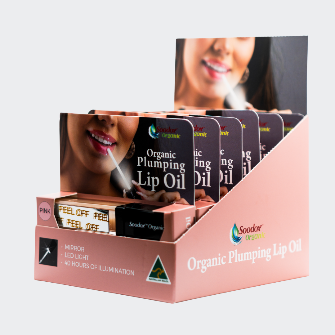 Soodox Organic Lip Plumper – Hydrating Gloss with Bonus Light &amp; Mirror – Nude &amp; Pink Shades