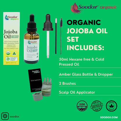 Soodox Organic Jojoba Oil 50ml Set with Scalp Oil Applicator