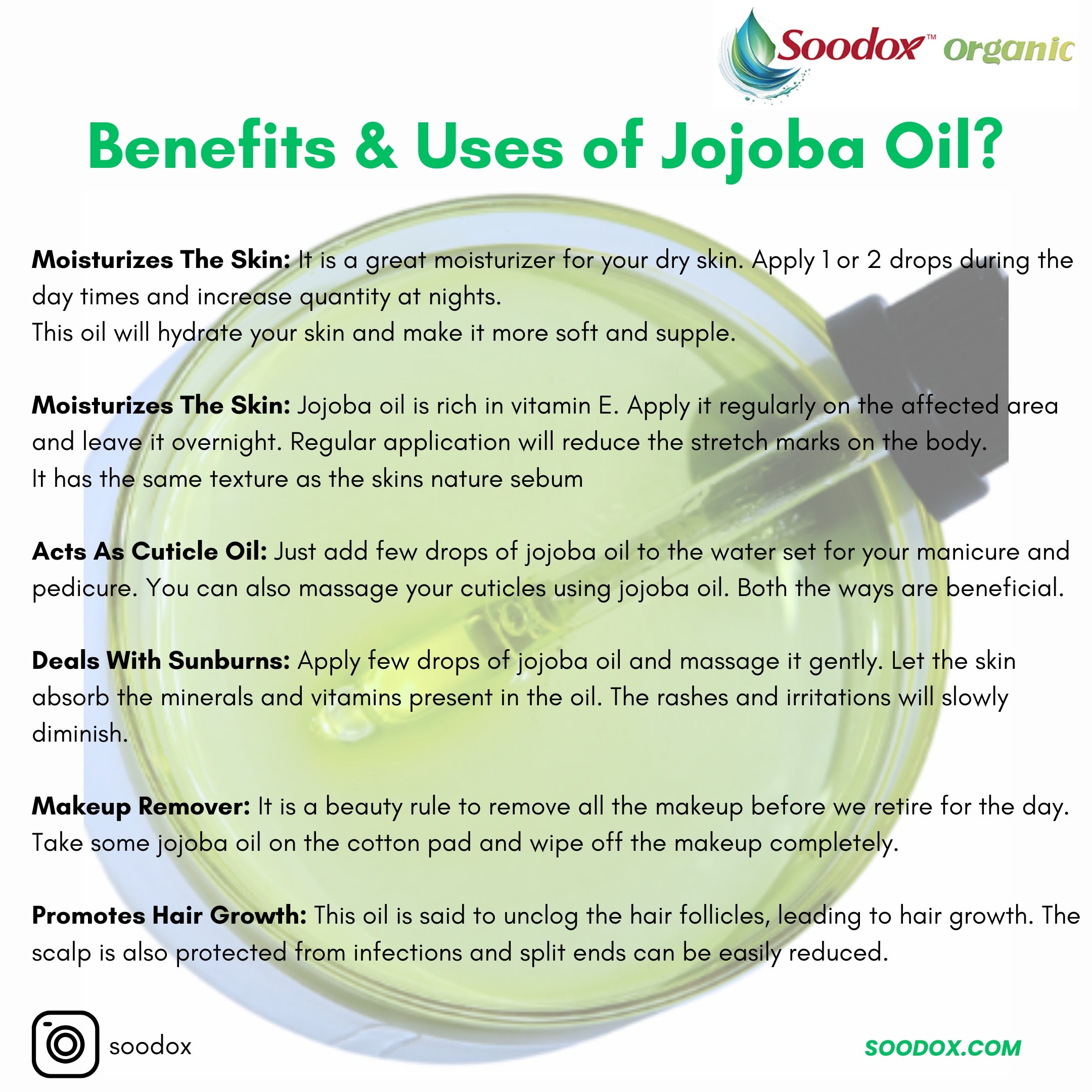 Soodox Organic Jojoba Oil 50ml with Oil Brushes