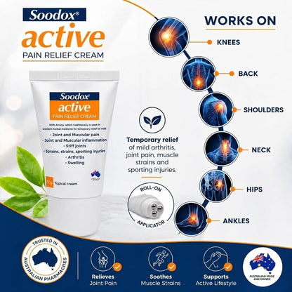 Soodox Active Pain Relief Cream with Roll-on Applicator 50g - 3 Pack