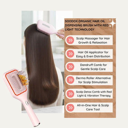 Soodox Organic Hair Oil Dispensing Brush with Red Light Technology