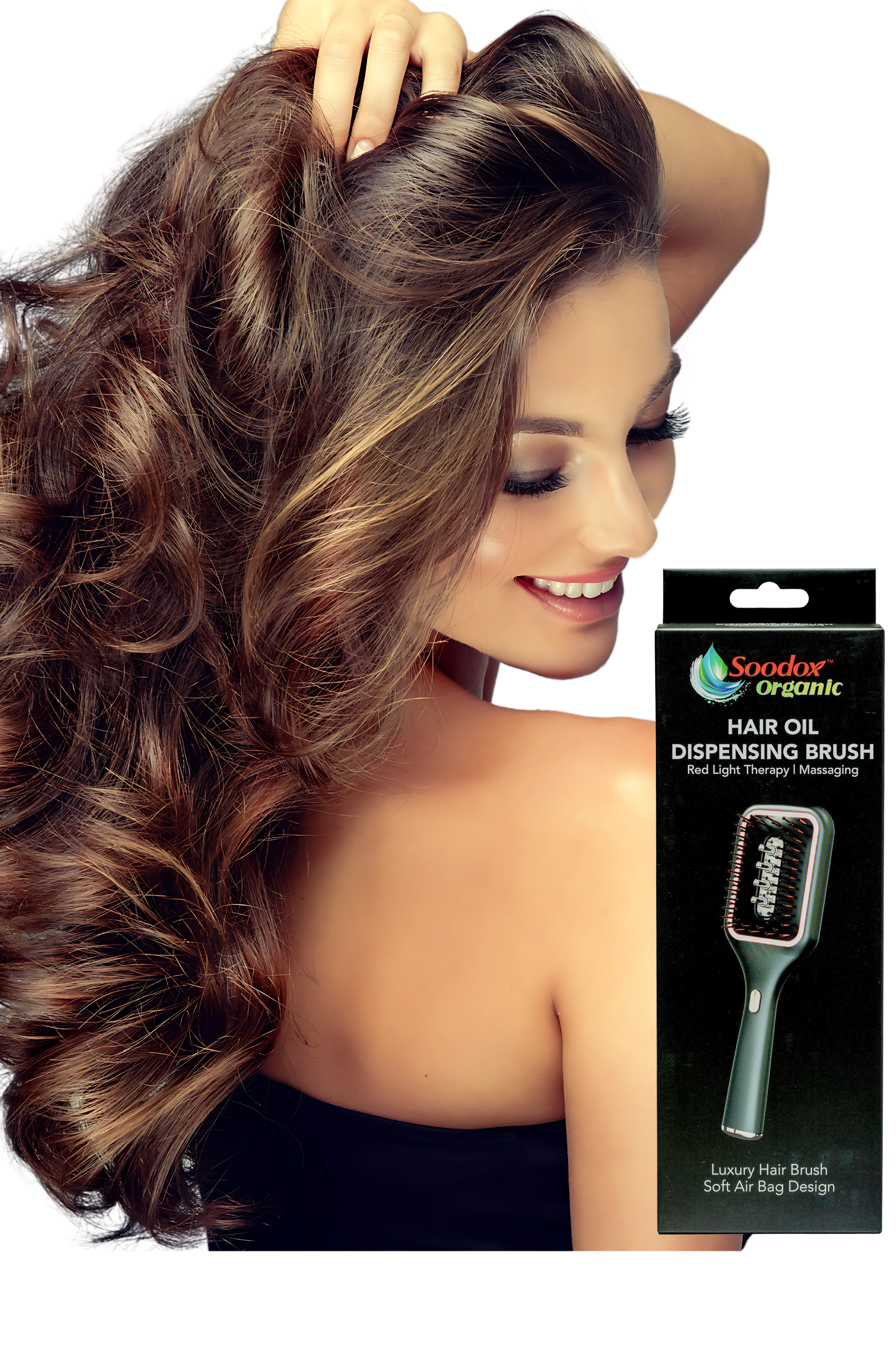 Soodox Organic Hair Oil Dispensing Brush with Red Light Technology in BLACK Color