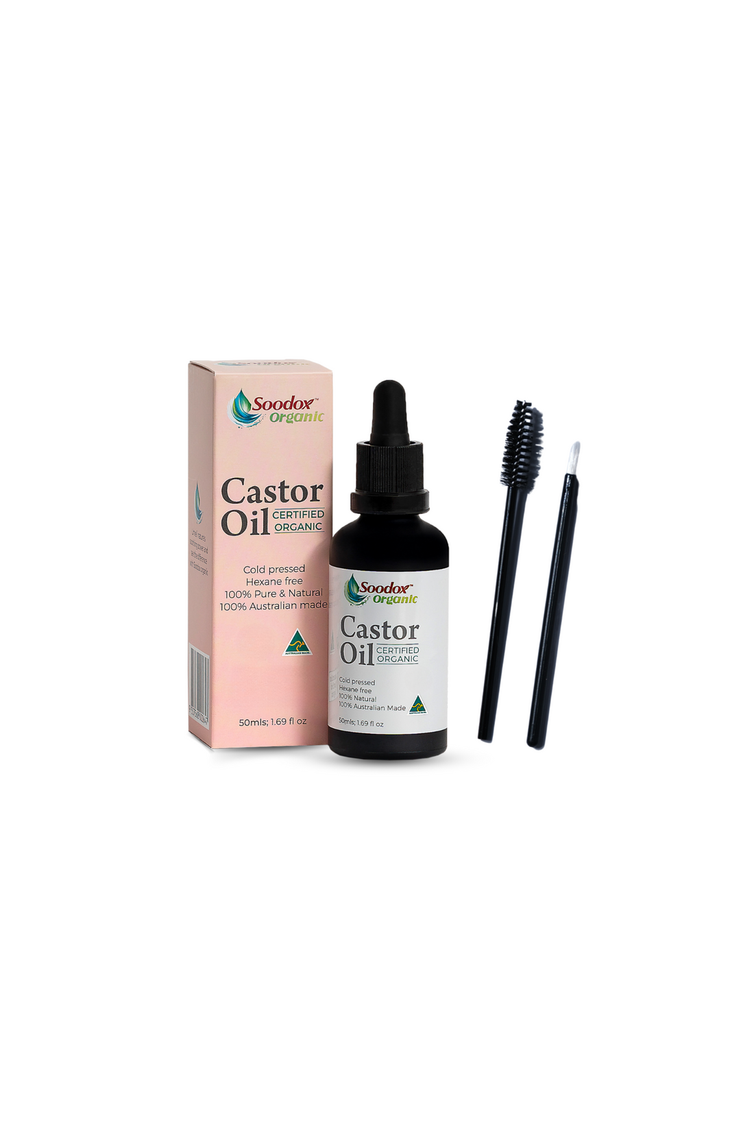 Soodox Organic Castor Oil 50ml with Oil Brushes