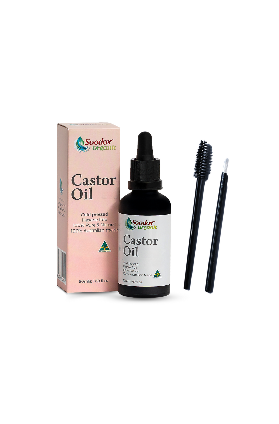 Soodox Organic Castor Oil 50ml with Oil Brushes