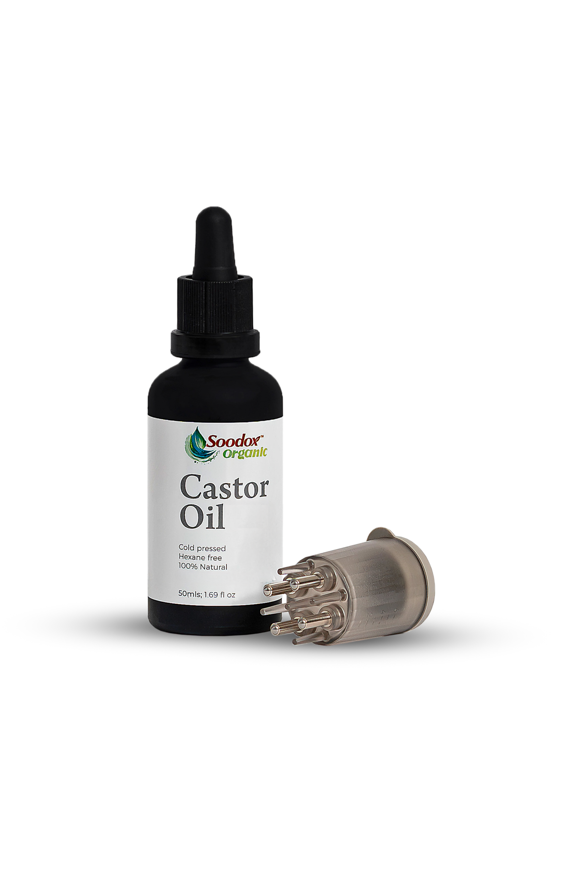 Soodox Organic Castor Oil 50mL dropper bottle with scalp applicator