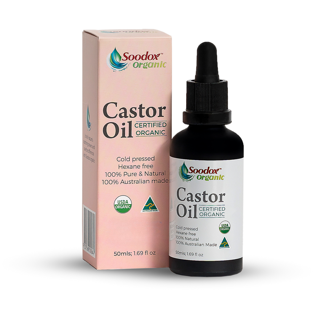 Soodox Organic Castor Oil 50ml with Oil Brushes