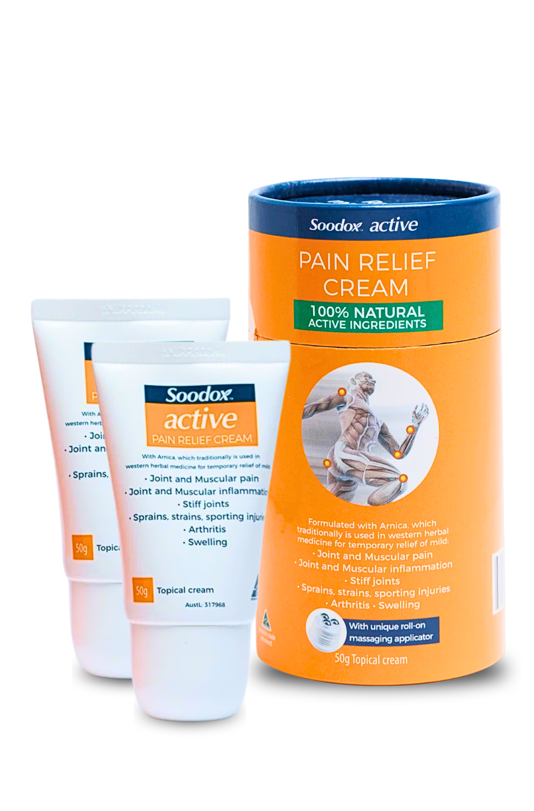 Soodox Active Pain Relief Cream with Roll-on Applicator 50g - 2 Pack