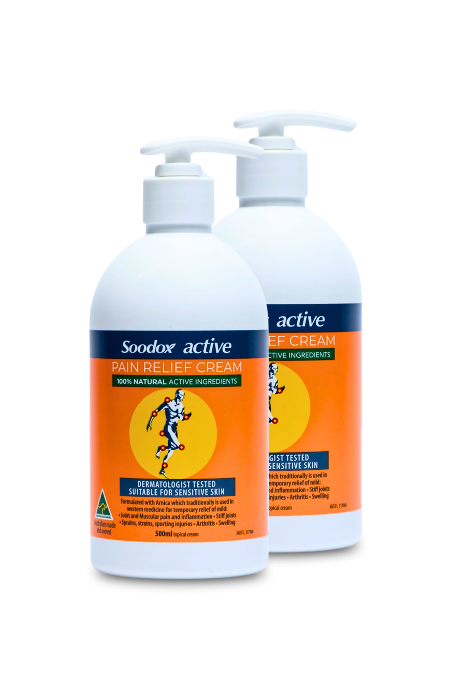 Soodox Active Pain Relief Cream Pump 500ml - 2 Pack