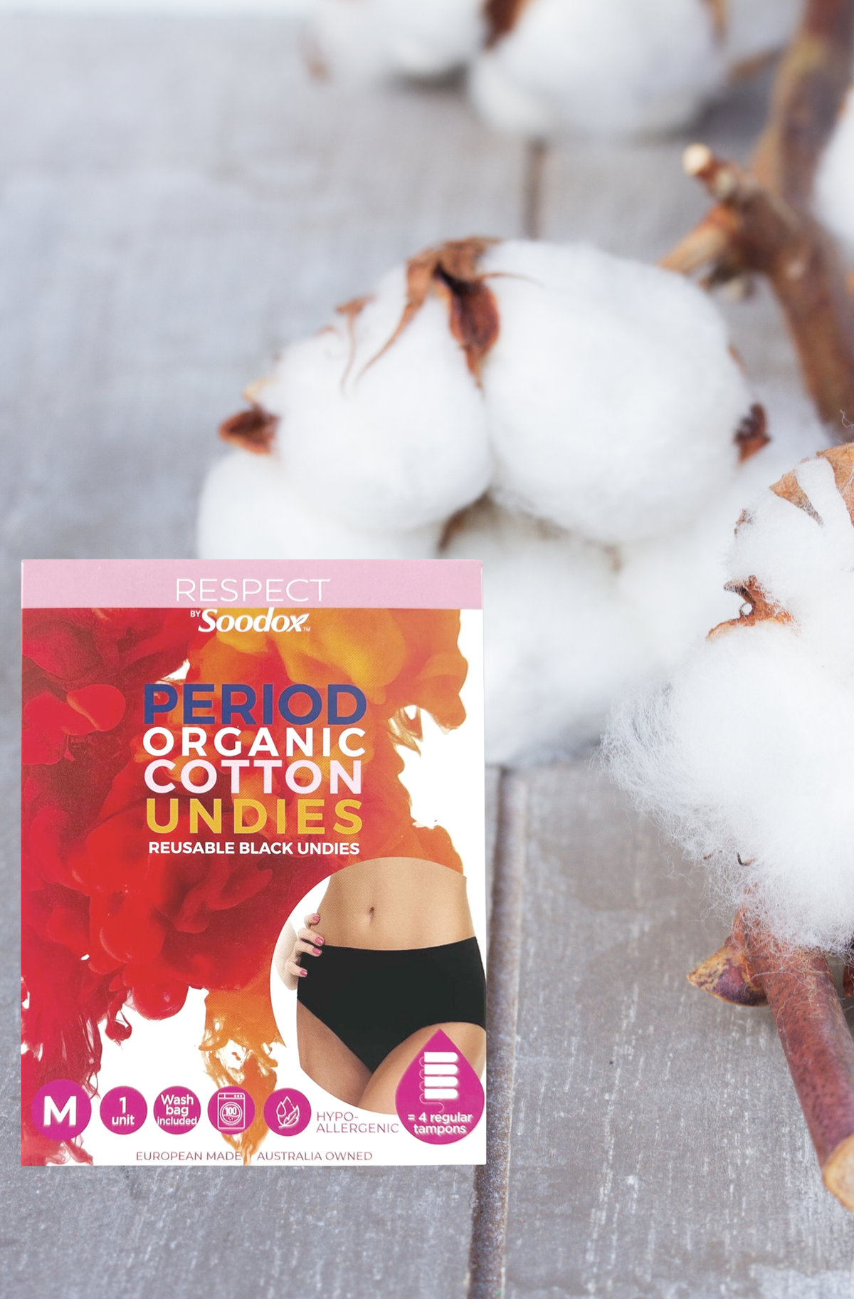 Respect by Soodox organic cotton period undies box, size M