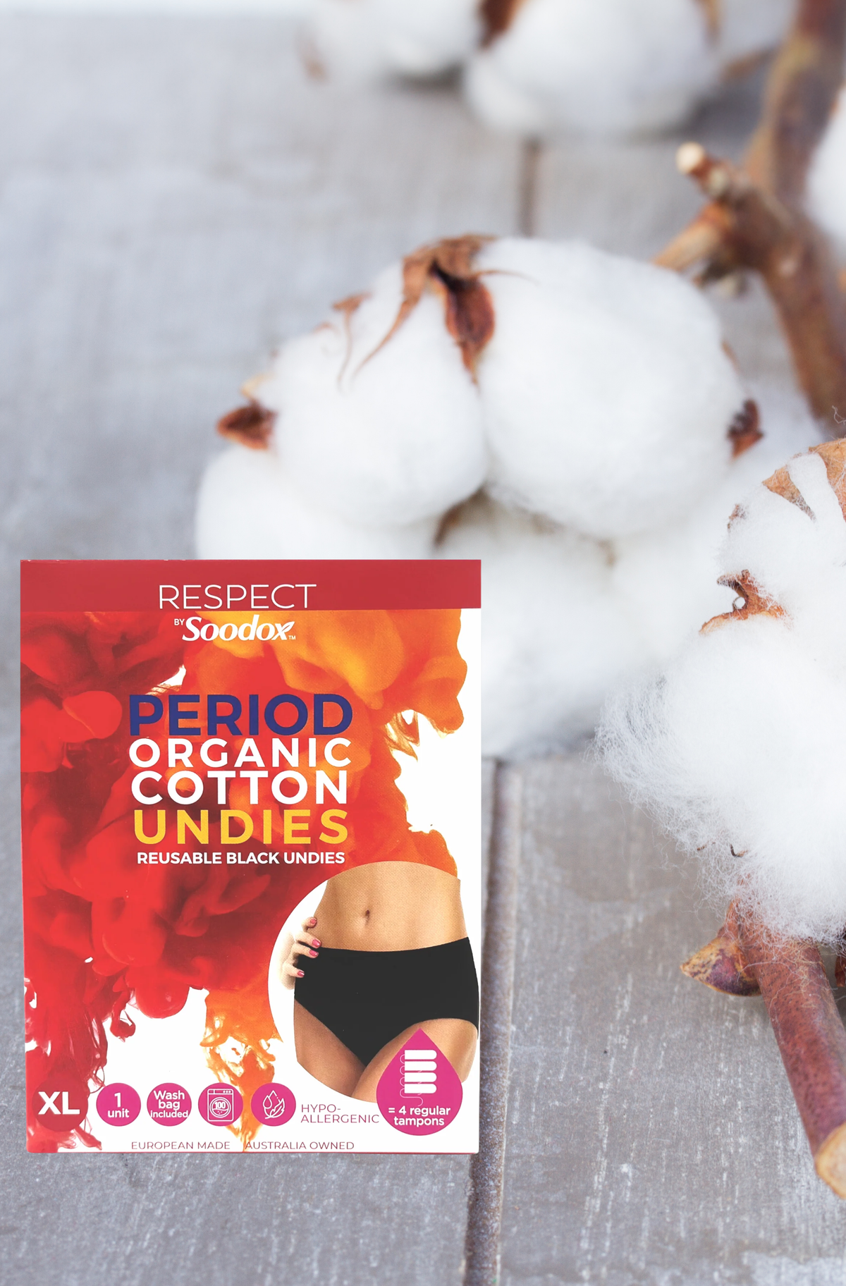 Respect by Soodox organic cotton period undies box, size XL
