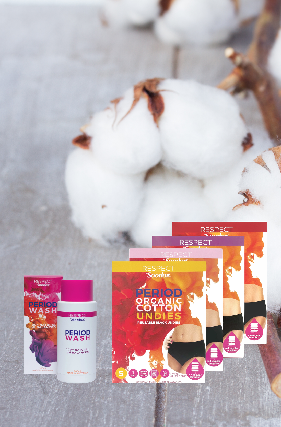 Soodox Certified Organic Natural Period Wash + Cotton Period Undies BUNDLE