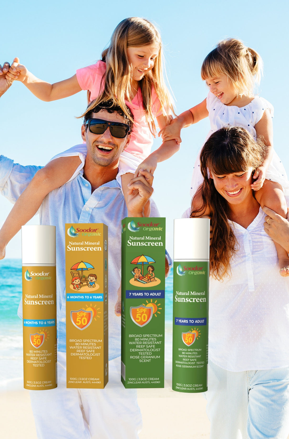 Soodox Organic 100%  Natural Mineral Sunscreen FAMILY PACK