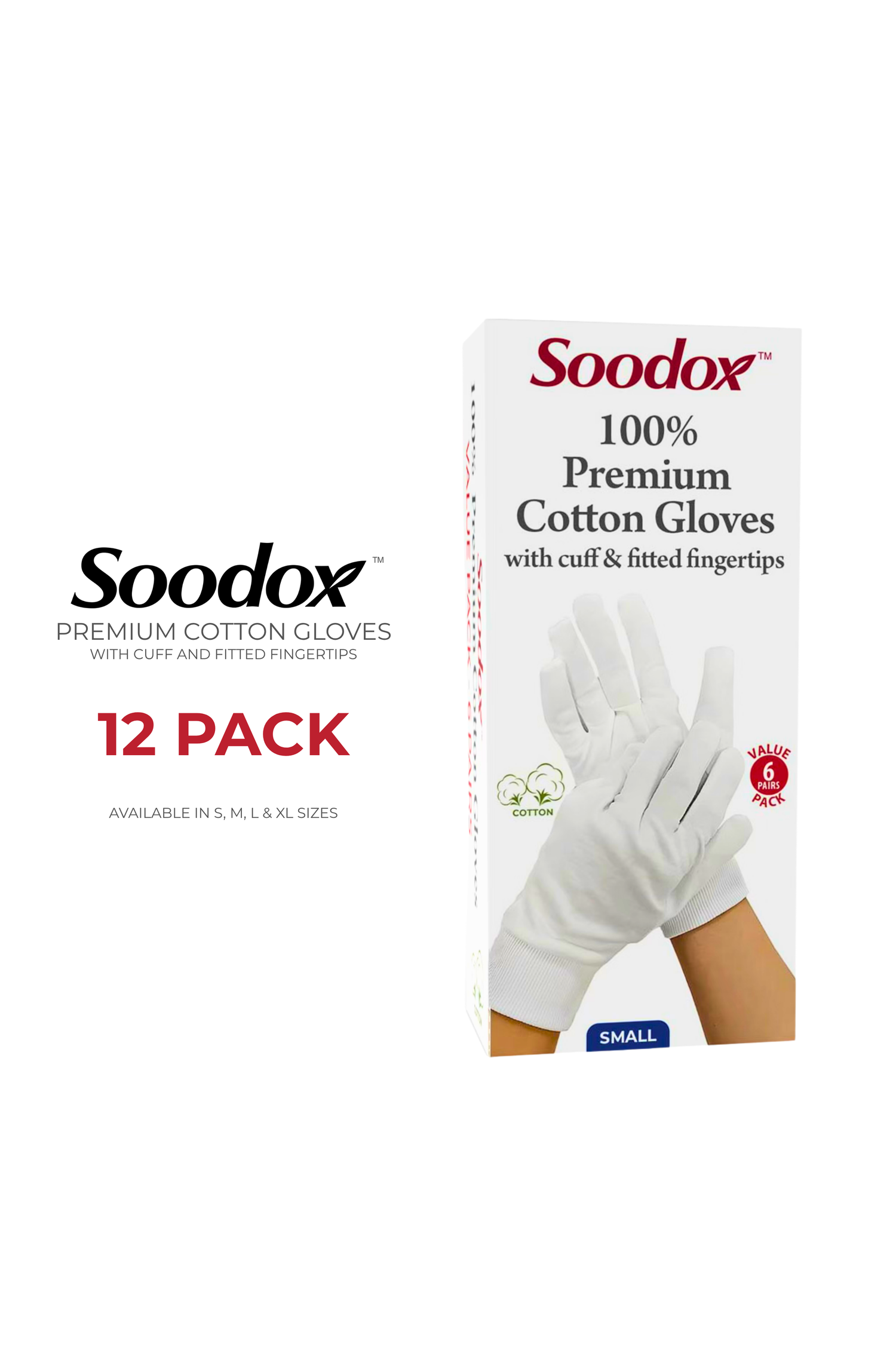 Soodox 100% Cotton Gloves - 12 pack (SMALL)