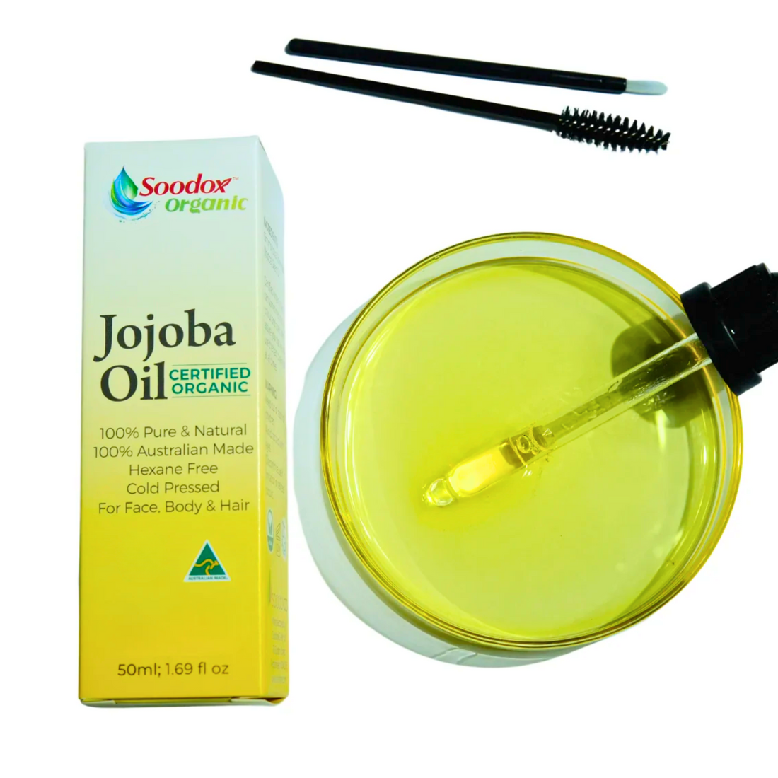 Soodox Organic Jojoba Oil 50ml with Oil Brushes