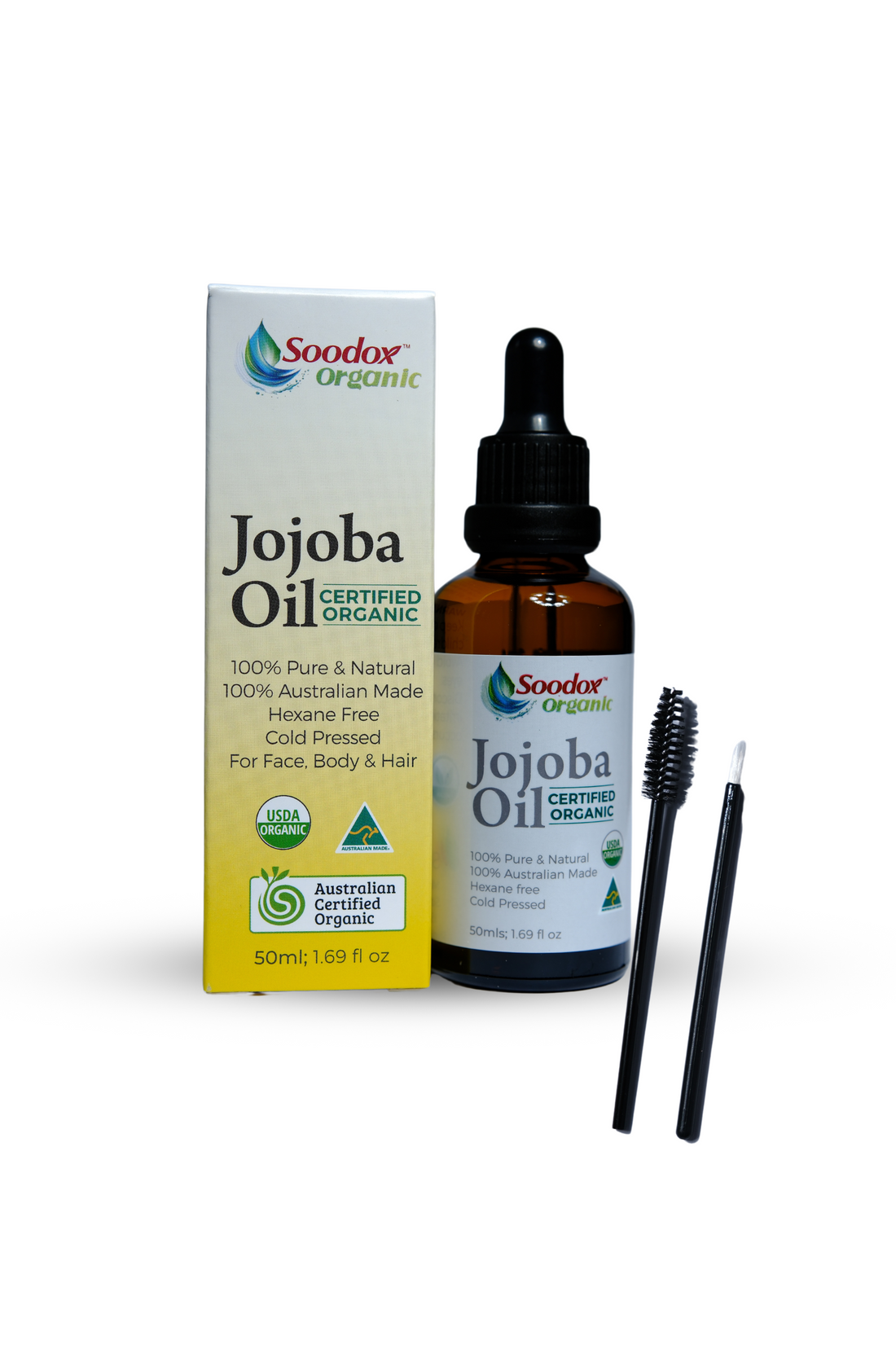 Soodox Organic Jojoba Oil 50ml with Oil Brushes