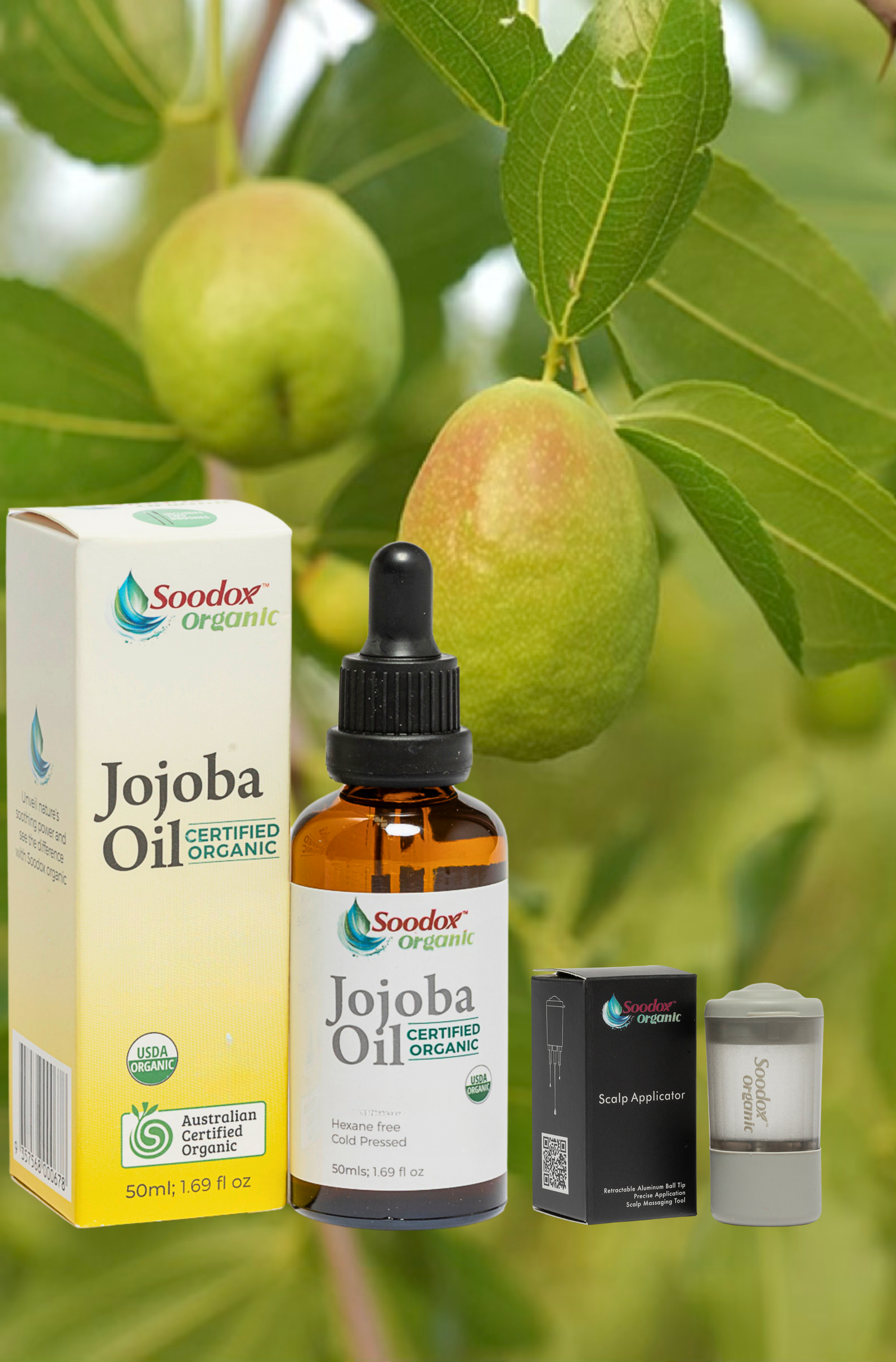 Soodox Organic Jojoba Oil 50ml + Scalp Oil Applicator
