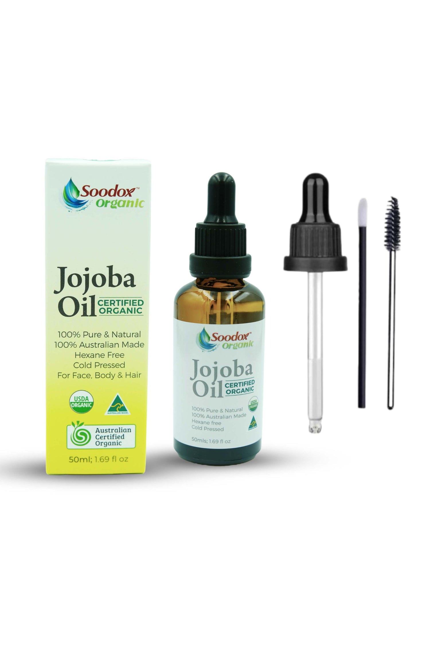 Soodox Organic Jojoba Oil 50ml with Oil Brushes