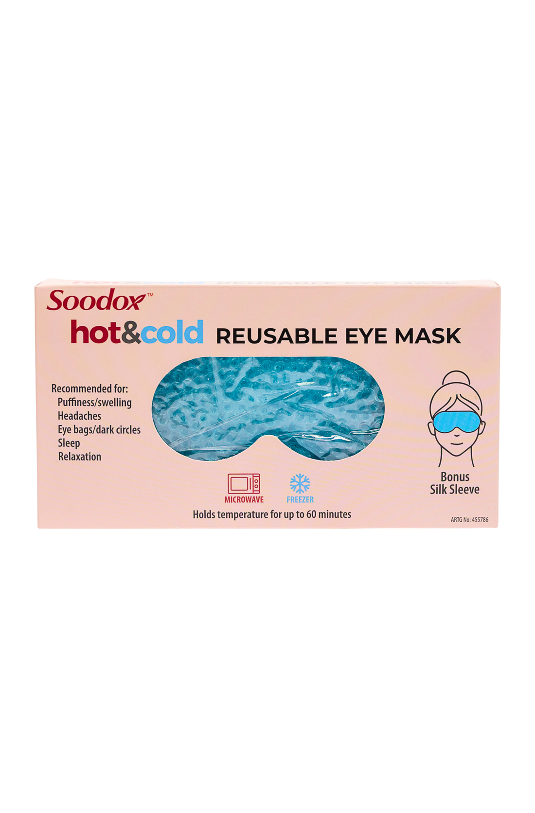Soodox Hot & Cold Reusable Eye Mask with Bonus Silk Sleeve - BLUE