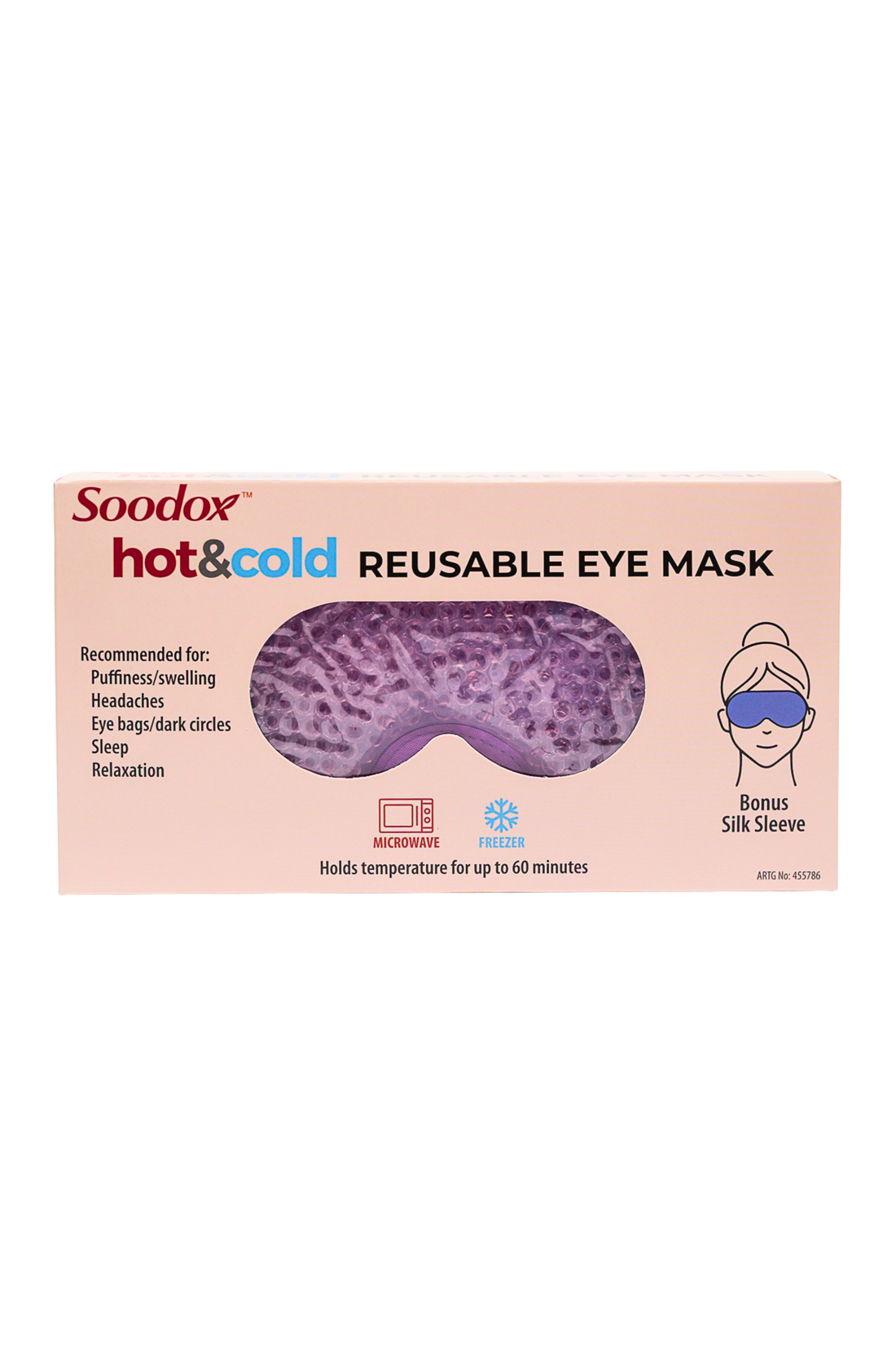Soodox Hot & Cold Reusable Eye Mask with Bonus Silk Sleeve - PURPLE