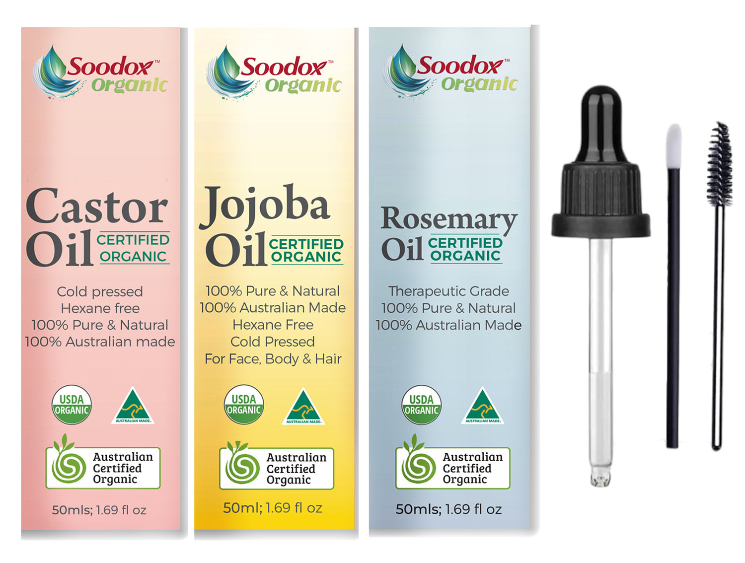 Soodox Organic Jojoba Oil 50ml with Oil Brushes