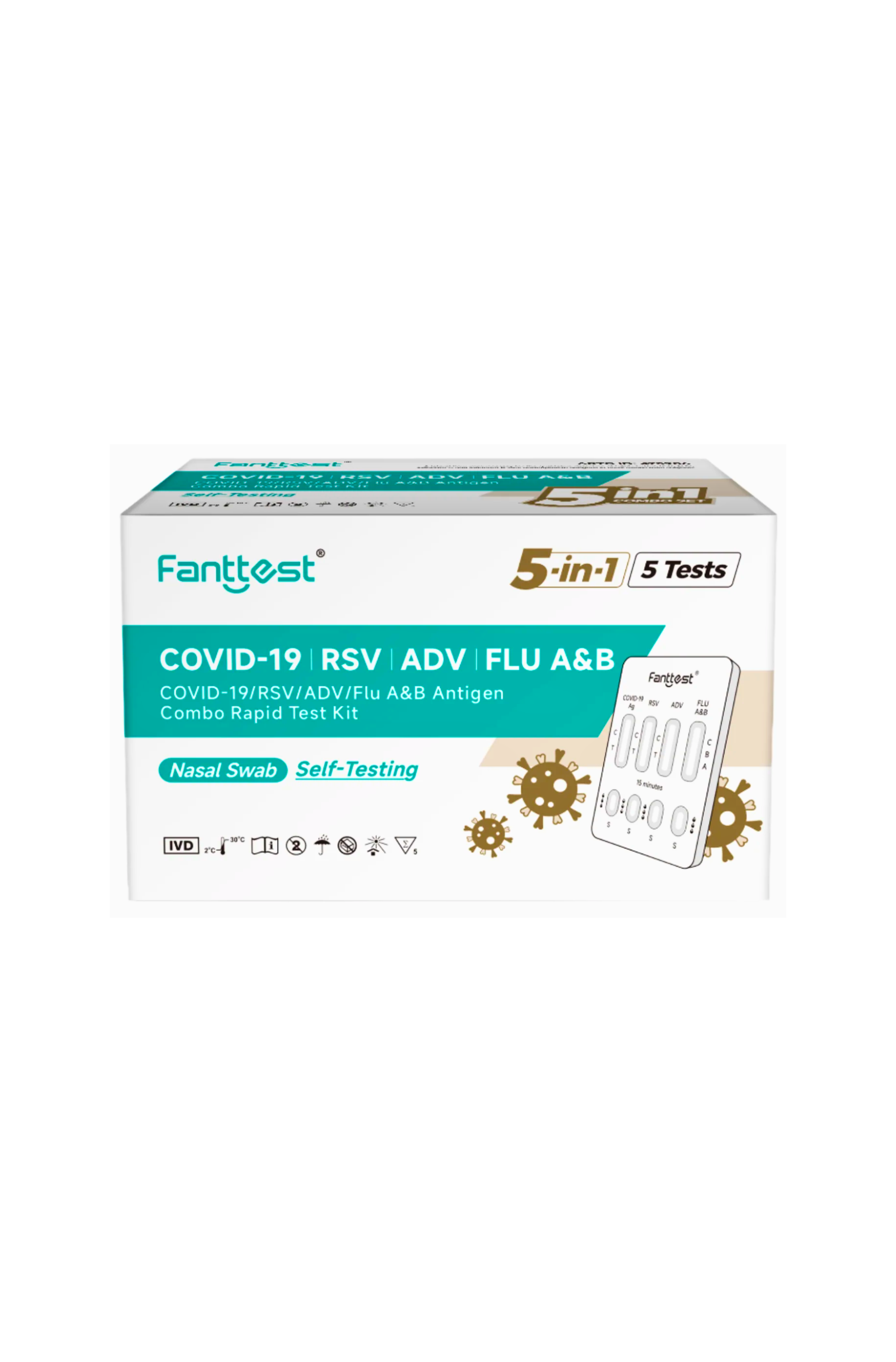 Fanttest 5 in 1 ADV / COVID-19 / RSV / Influenza A&amp;B Antigen Test Kit - 5 Tests