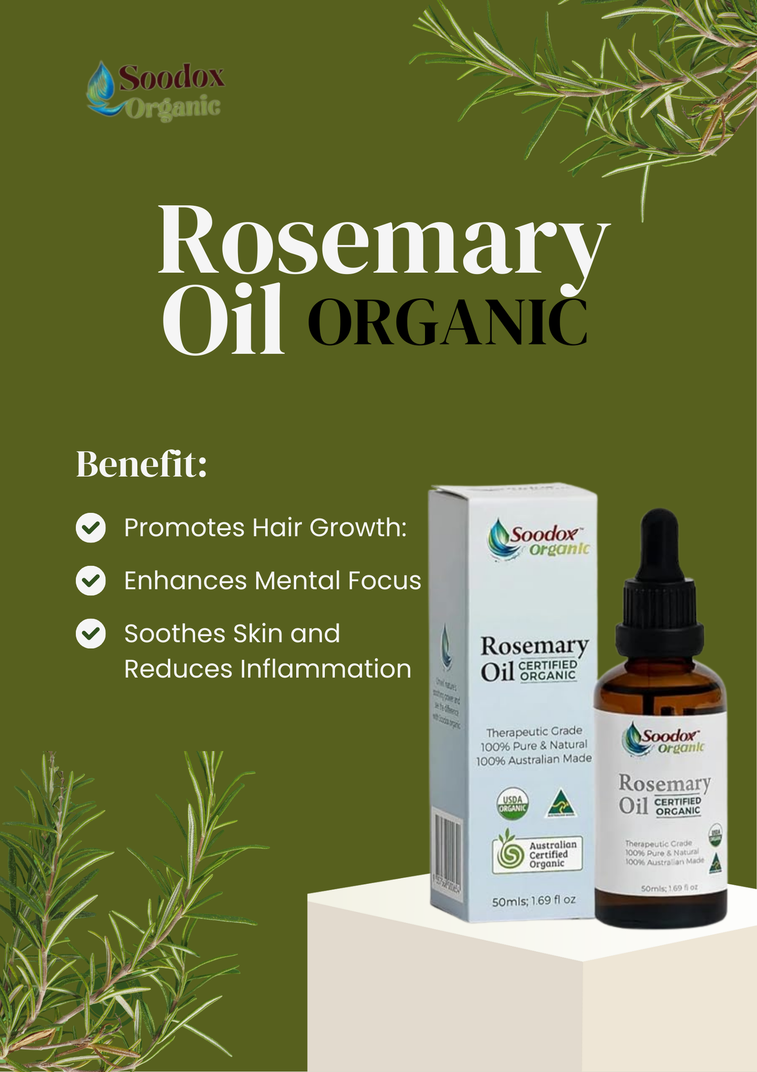 Soodox Organic Rosemary Oil 50mL