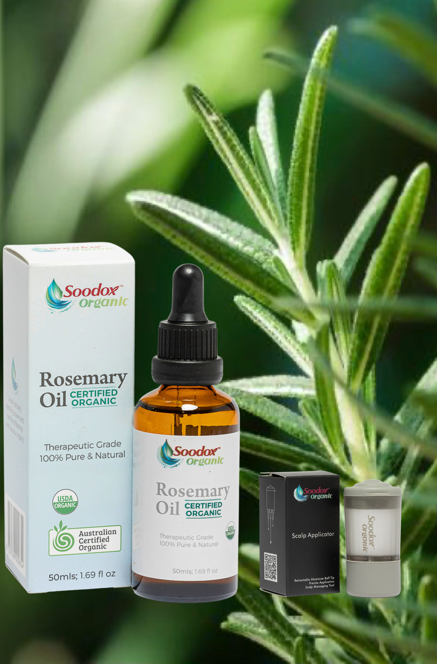 Soodox Organic Rosemary Oil 50mL with Scalp Applicator