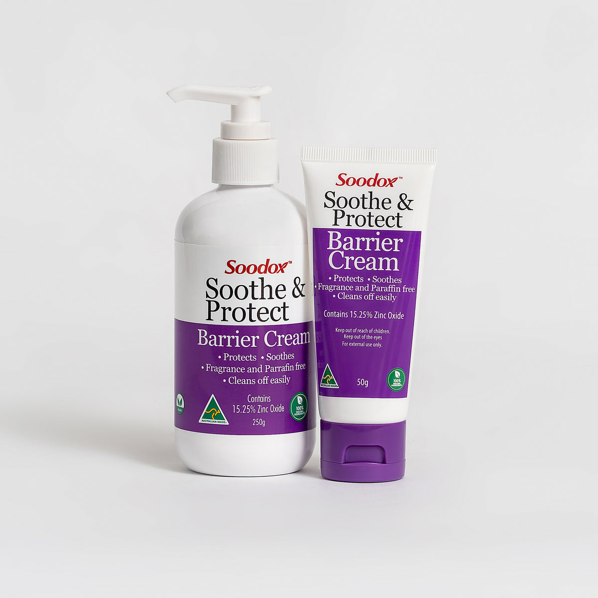 Soodox Soothe &amp; Protect Barrier Cream pump bottle and 50ml tube