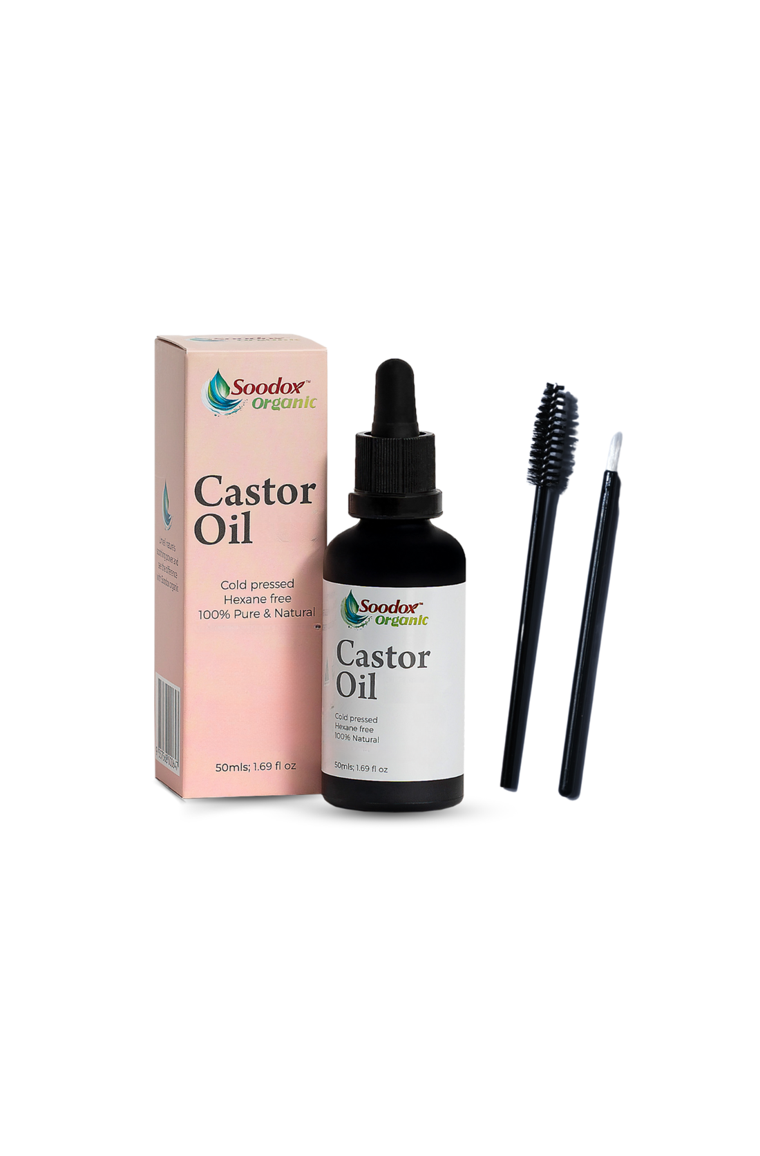 Soodox Organic Castor Oil 50ml with Oil Brushes