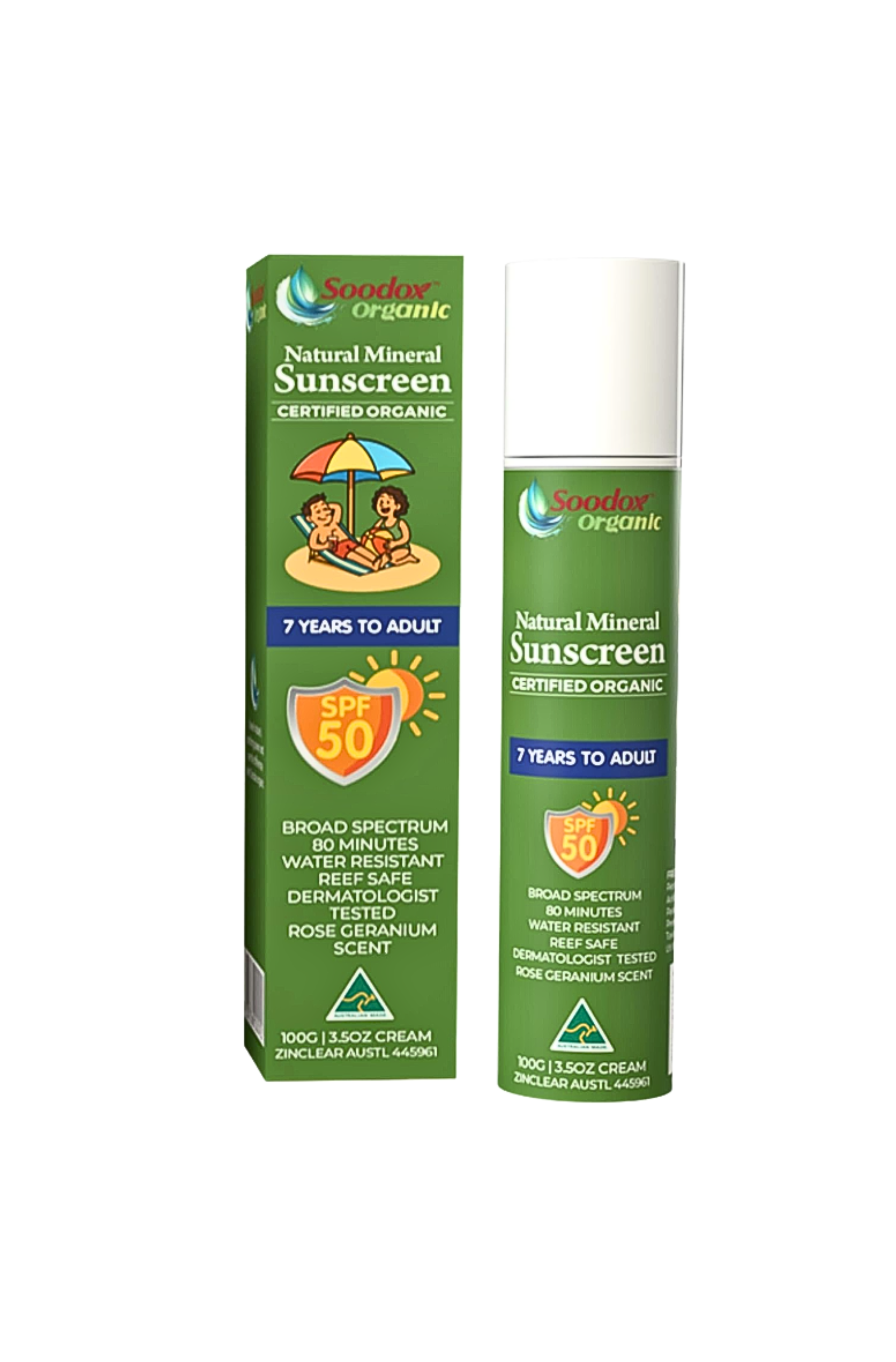Soodox Organic 100% Natural Mineral Sunscreen SPF 50 - Suitable for Ages 7+