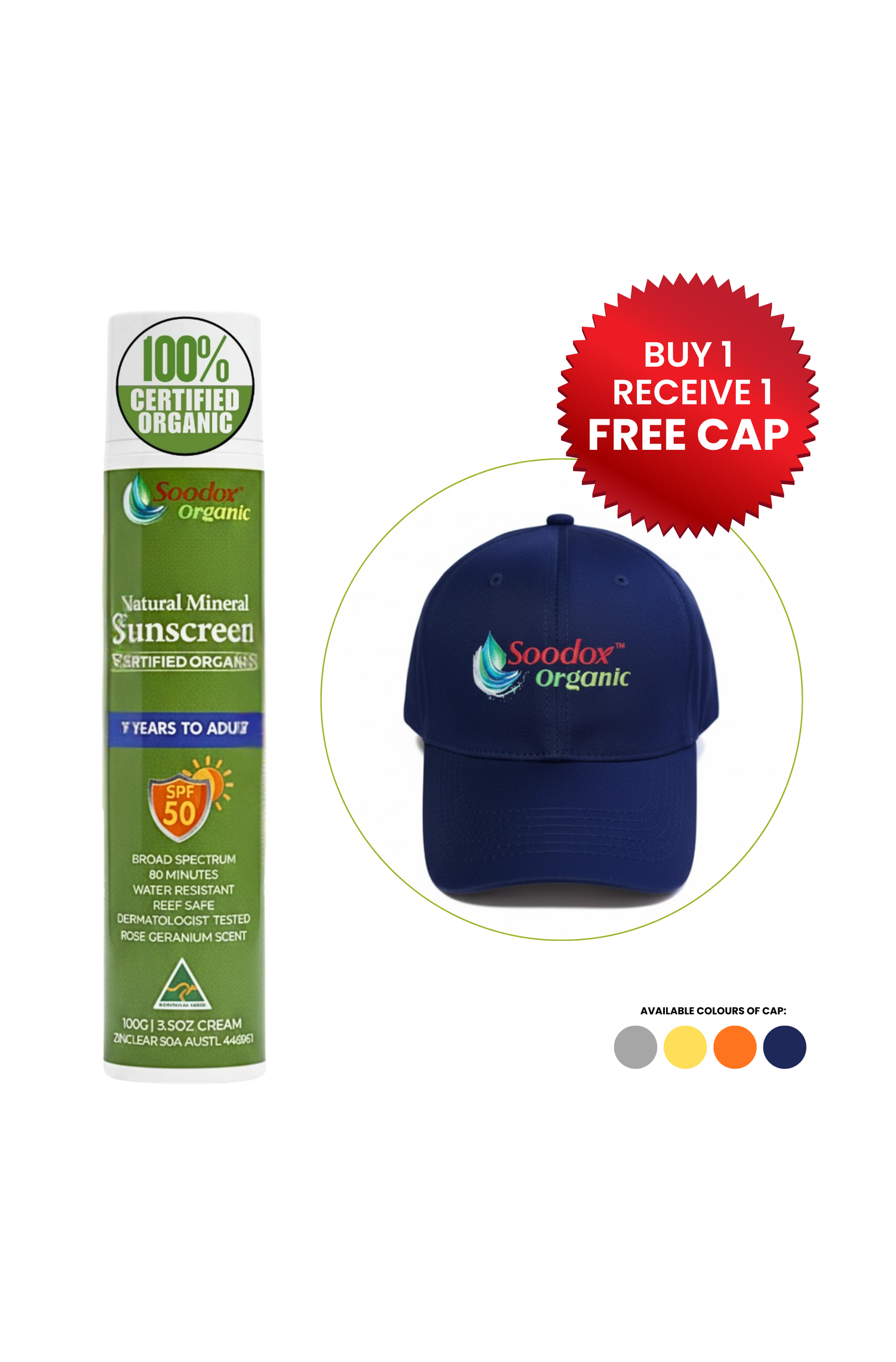 Soodox Organic 100% Natural Mineral Sunscreen SPF 50 - Suitable for Ages 7+