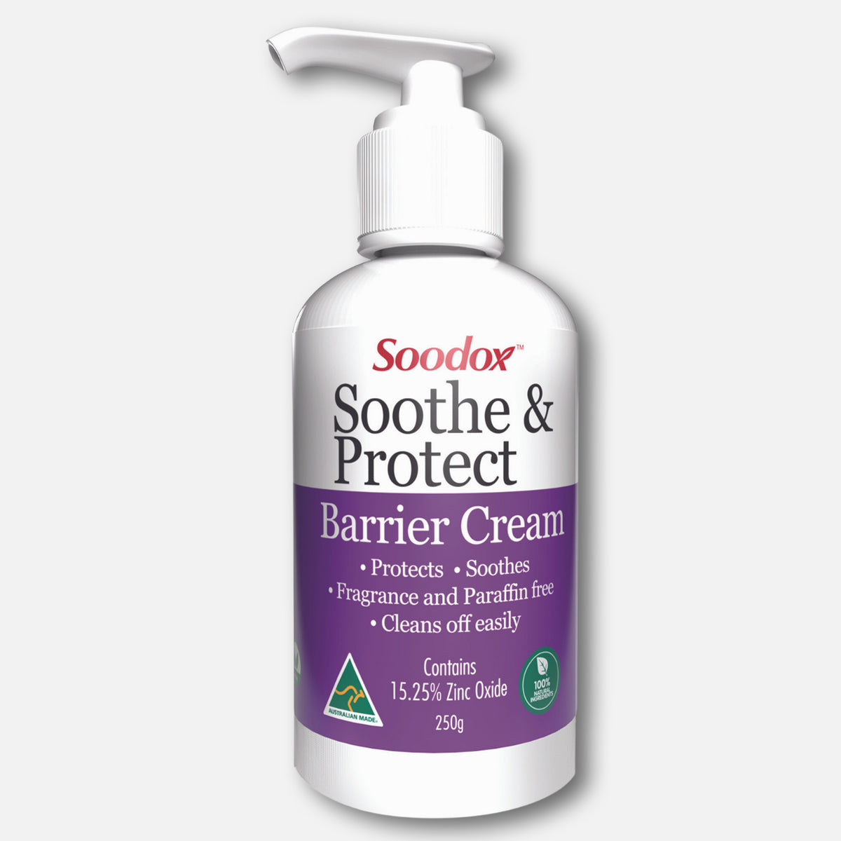 Soodox Soothe &amp; Protect Barrier Cream 250ml pump bottle, close view