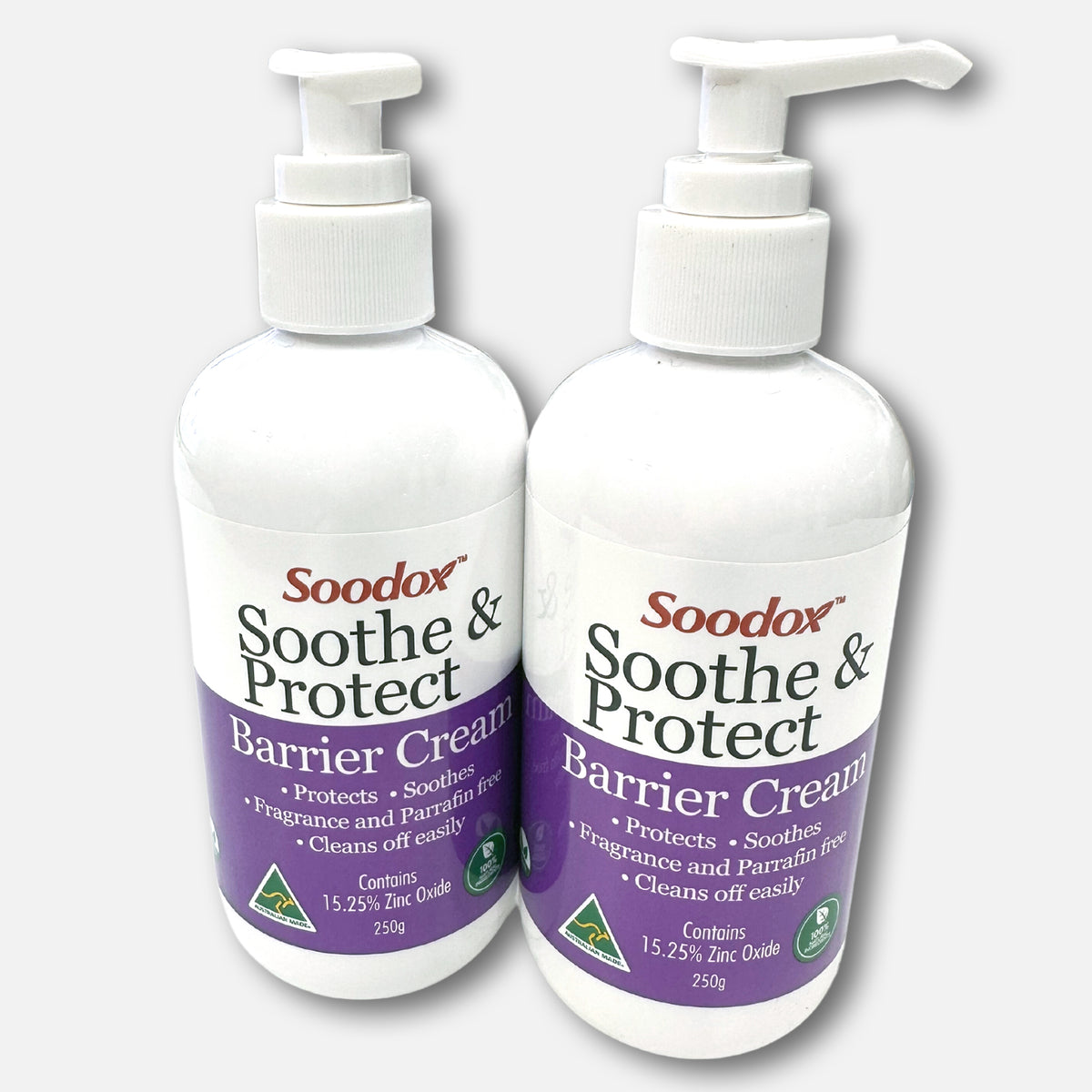Two Soodox Soothe &amp; Protect Barrier Cream pump bottles