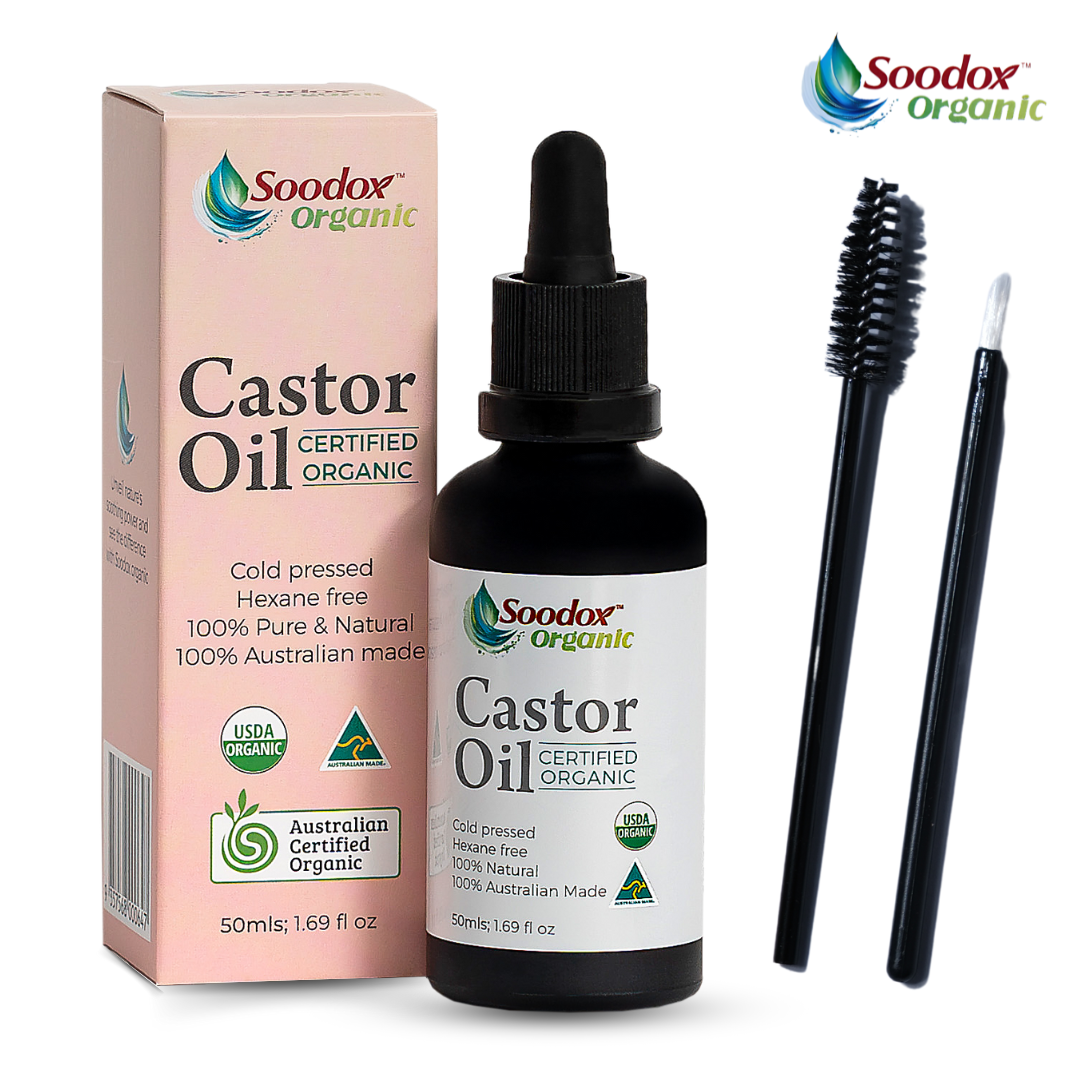 Soodox Organic Castor Oil 50ml with Oil Brushes