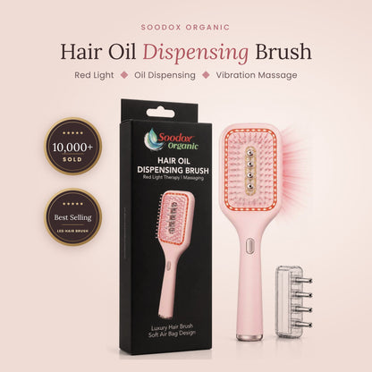 Soodox Organic Hair Oil Dispensing Brush with Red Light Technology in PINK Color