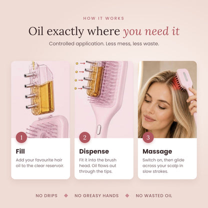 Soodox Organic Hair Oil Dispensing Brush with Red Light Technology in PINK Color