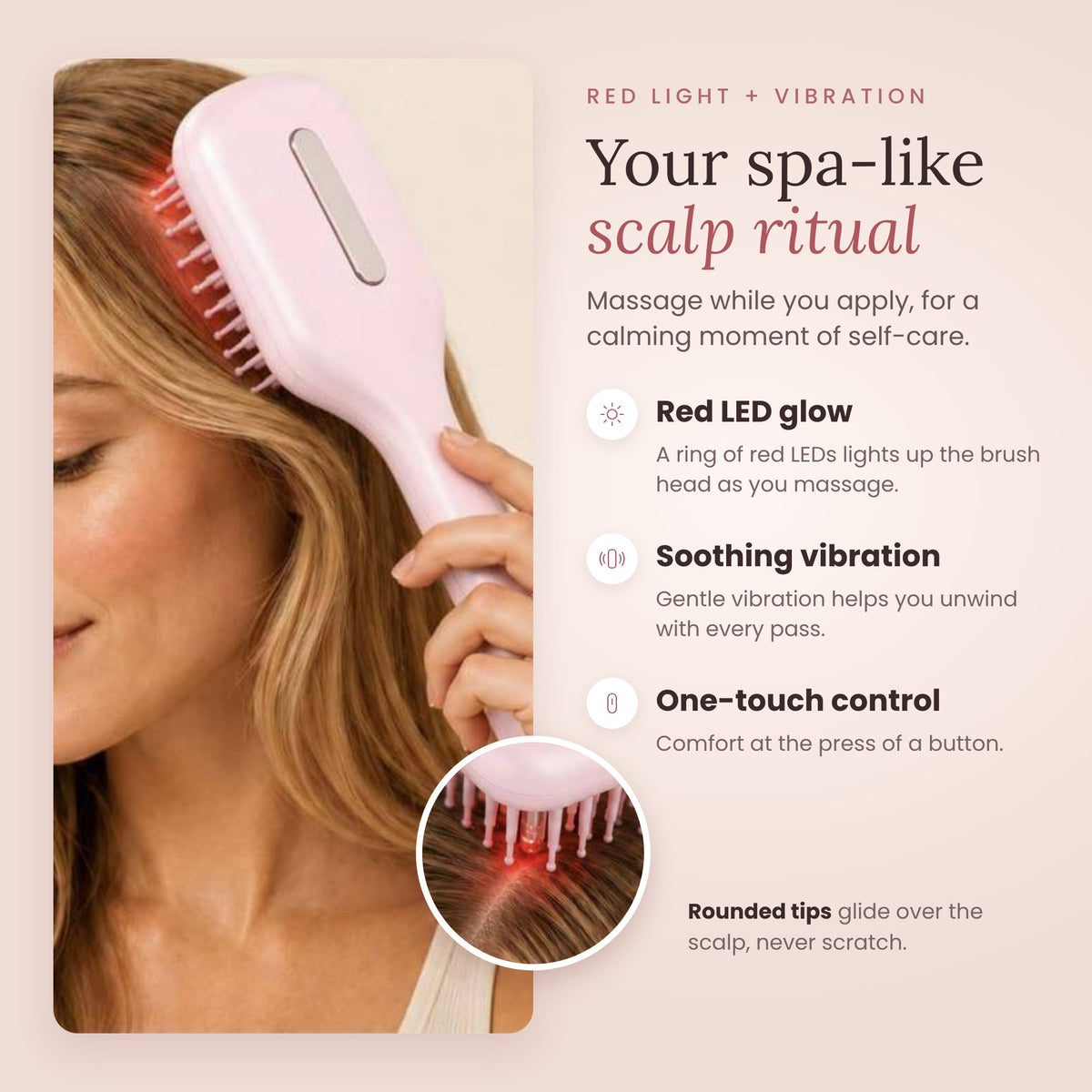 Soodox Organic Hair Oil Dispensing Brush with Red Light Technology in PINK Color