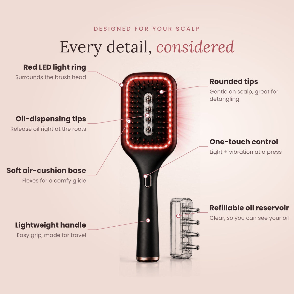 Soodox Organic Hair Oil Dispensing Brush with Red Light Technology in BLACK Color