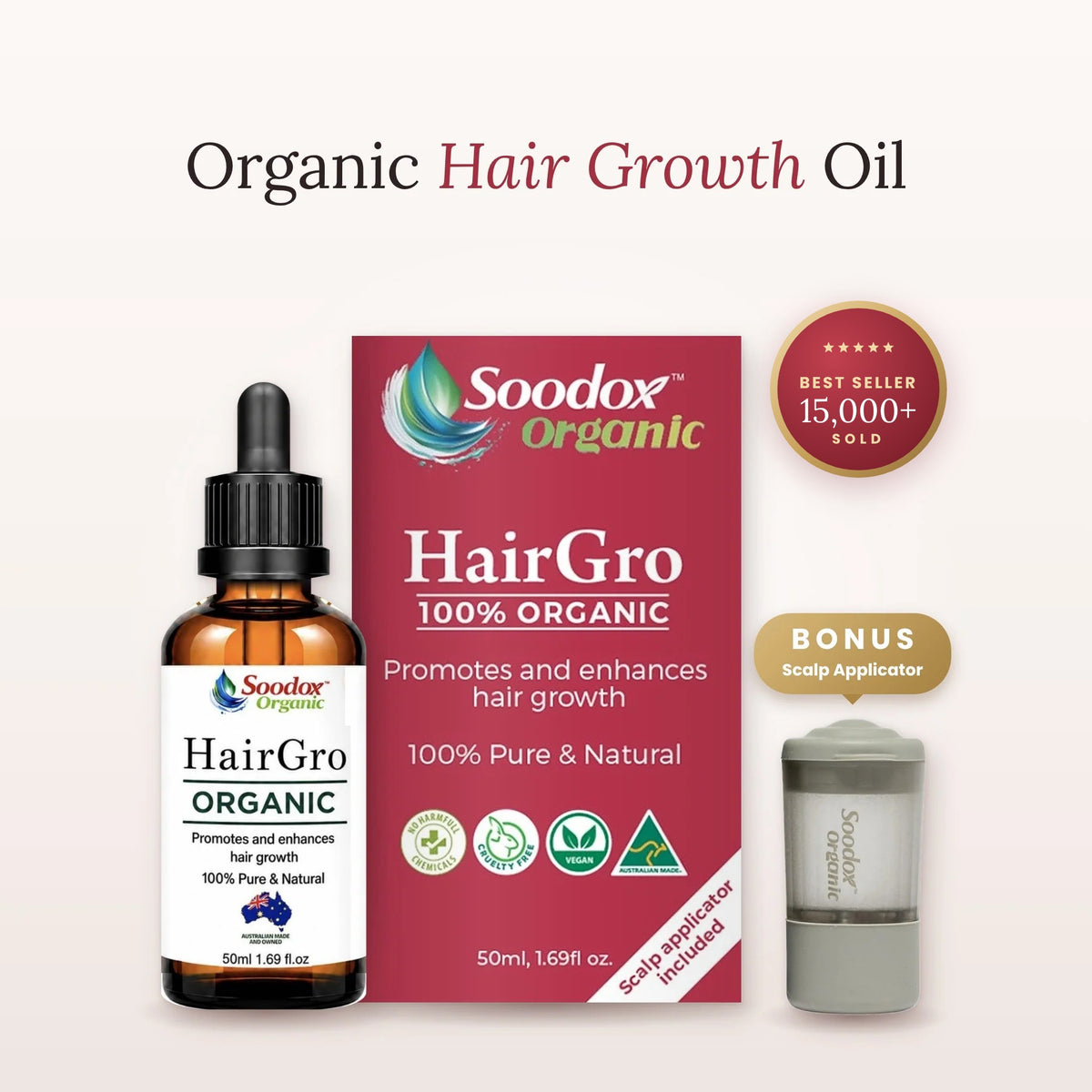 Soodox Organic HairGro 100% Organic Oil + Scalp Applicator