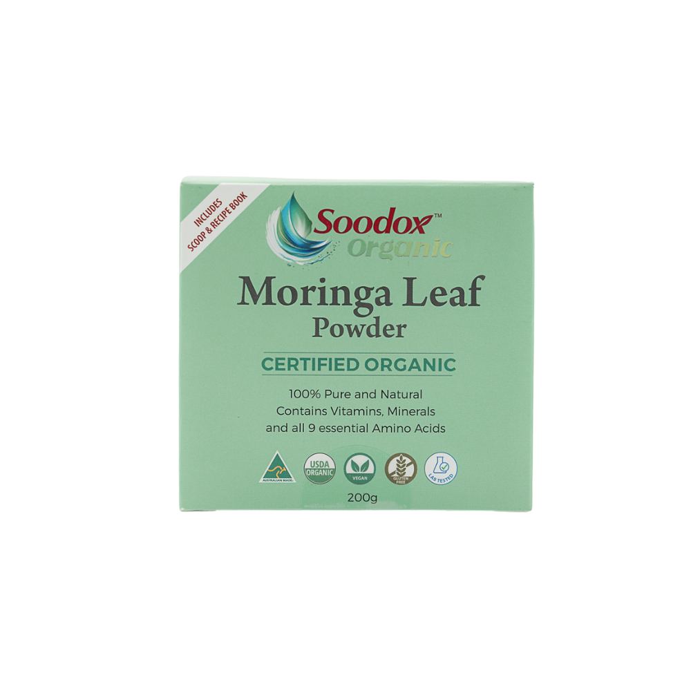 Soodox™ Certified Organic Moringa Leaf Powder 200g (includes wooden scoop)
