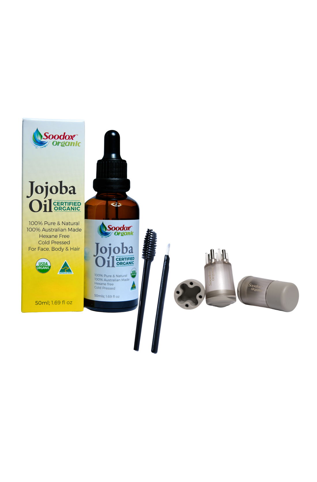 Soodox Organic Jojoba Oil 50ml Set with Scalp Oil Applicator