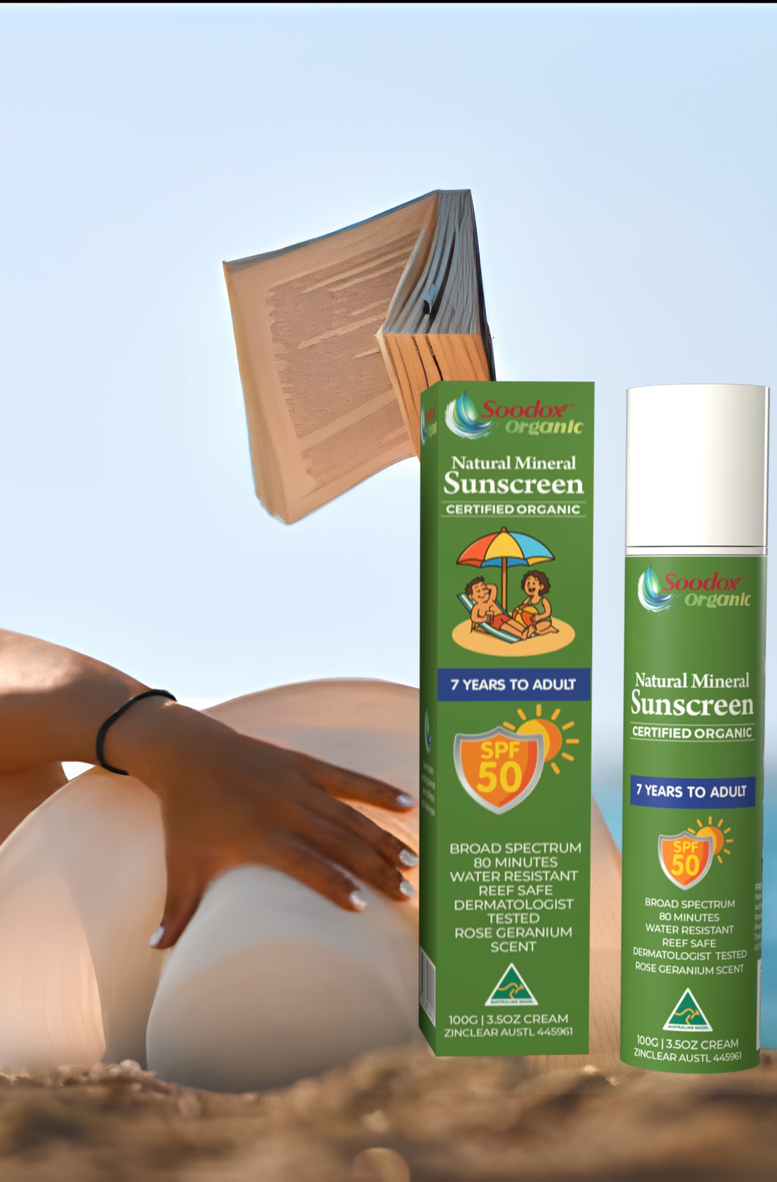 Soodox Organic 100%  Natural Mineral Sunscreen 100g - SPF50 – 7yrs to Adult