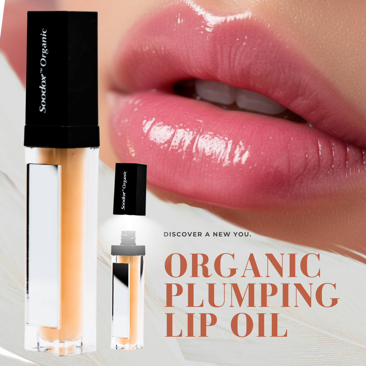 Soodox Organic Lip Plumper – Hydrating Gloss with Bonus Light &amp; Mirror – Nude &amp; Pink Shades
