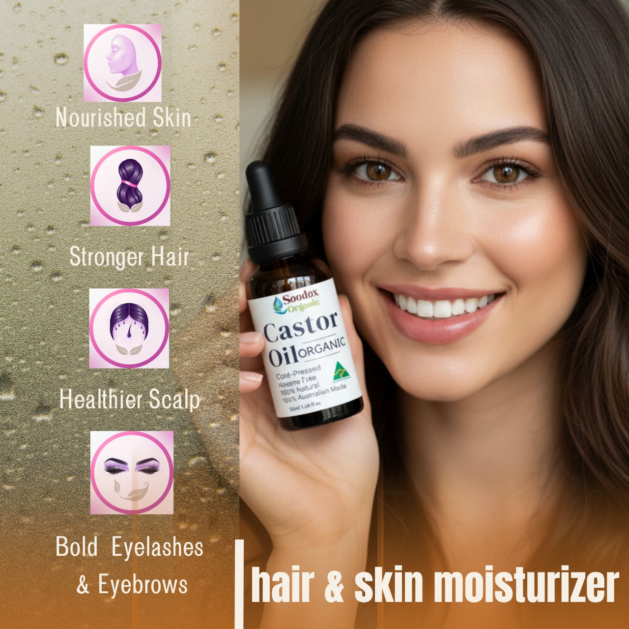 Soodox Organic Castor Oil 50ml with Oil Brushes