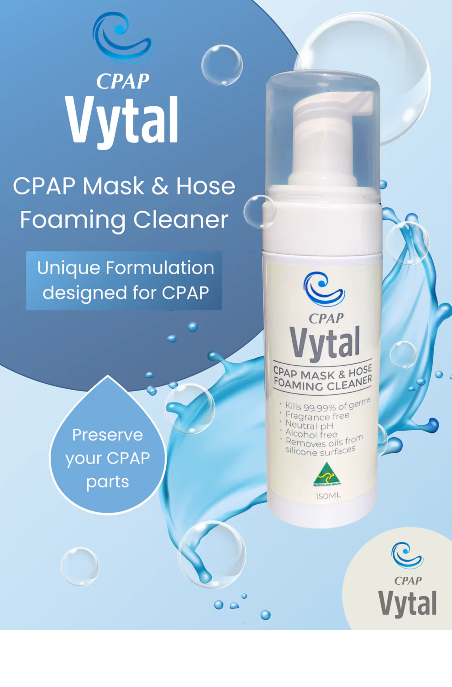 CPAP Vytal CPAP Mask &amp; Hose Foaming cleaner - 150mL