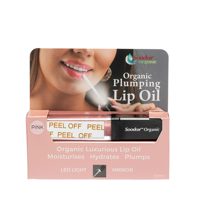 Soodox Organic Lip Plumper – Hydrating Gloss with Bonus Light &amp; Mirror – Nude &amp; Pink Shades