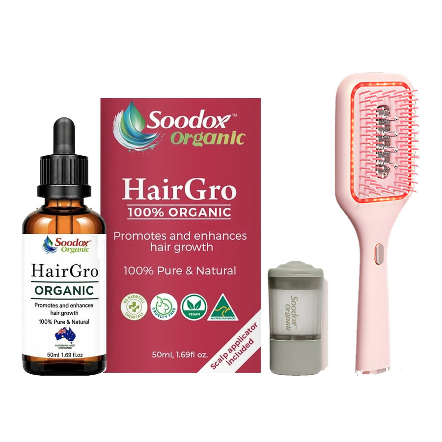 HairGro + Hair Oil Dispensing Brush Bundle · Pink